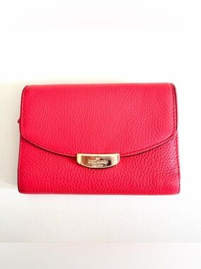 Kate Spade New - Bright Cherry Red Flap Wallet - Pebbled Leather - NWOT